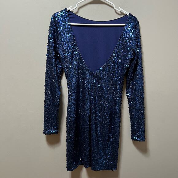 Dress The Population Blue Sequin Bodycon Dress‎ Medium Party Vegas Sexy - Picture 2 of 5